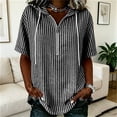 thumbnail image 4 of LEKWK Striped Casual Shirts for Women Hooded Short Sleeve Zipper Tunic Shirts Loose Fit Breathable Comfy Summer Tops Fashion Beach Vacation Daily Wear, 4 of 6
