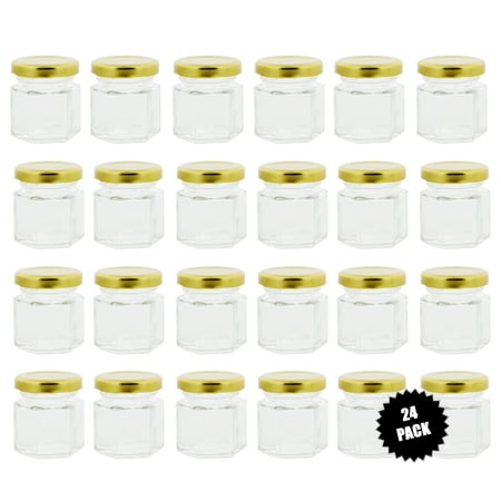 7Penn Hexagonal Mini Glass Jar 1.5 Ounce with Lid & Labels (Best Way To Glue Mason Jar Lids)