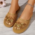 thumbnail image 6 of PMVFHDE Embroidered Mesh Slippers Women Boxy Mule Flat On Shoes Indoor Comfort Breathable Casual Sandals Gold - 5.5, 6 of 7
