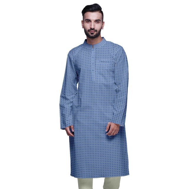 Atasi Kurta Imprimé pour Hommes Col Mandarin Popeline de Coton Kurta Chemise Décontractée
