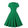 thumbnail image 3 of XFLWAM Women's 1940s Vintage A Line Swing Dress Keyhole Tie Short Sleeve Dress Crew Neck Solid Color Work Dress Cocktail Party Dresses Green S, 3 of 7