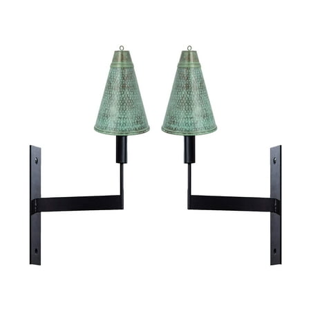

Hawaiian Cone Wall Mount Oil Lamp - Set of 2 Modern Wall Sconce Torches with Matching Snuffer Perfect for Landscape Lighting - 60oz Bowl with Weather-proof Fiberglass Wick (Patina)