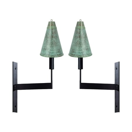 

Hawaiian Cone Wall Mount Oil Lamp - Set of 2 Modern Wall Sconce Torches with Matching Snuffer Perfect for Landscape Lighting - 60oz Bowl with Weather-proof Fiberglass Wick (Patina)