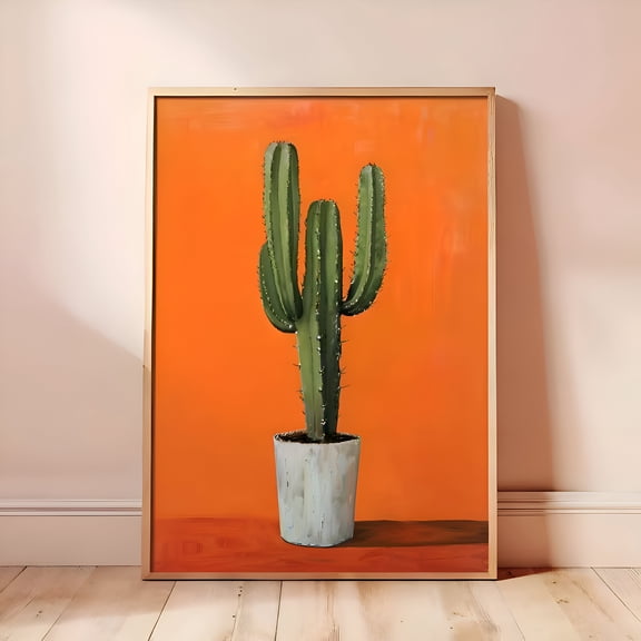 Modern Minimalist Cactus Poster Vibrant Orange Wall Art for Living Room Bedroom Office Decorative Print in Multiple Sizes Home Decor Gift, Ideal Gift, UNFRAMED 8x12