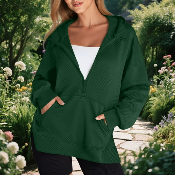 AGWOLF Half Zip Sweatshirt For Women Lightweight Side Split Hooded Sweatshirts Fashion Long Sleeve Hoodies with Pocket