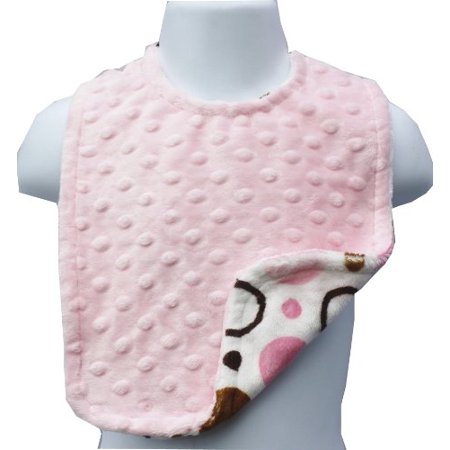 Reversible & Adjustable Minky Bib - Pink & Brown Circles/Pink Dot