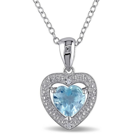 Tangelo 1 Carat T.G.W. Blue Topaz and Diamond Accent Sky Heart Pendant in Sterling Silver, 18