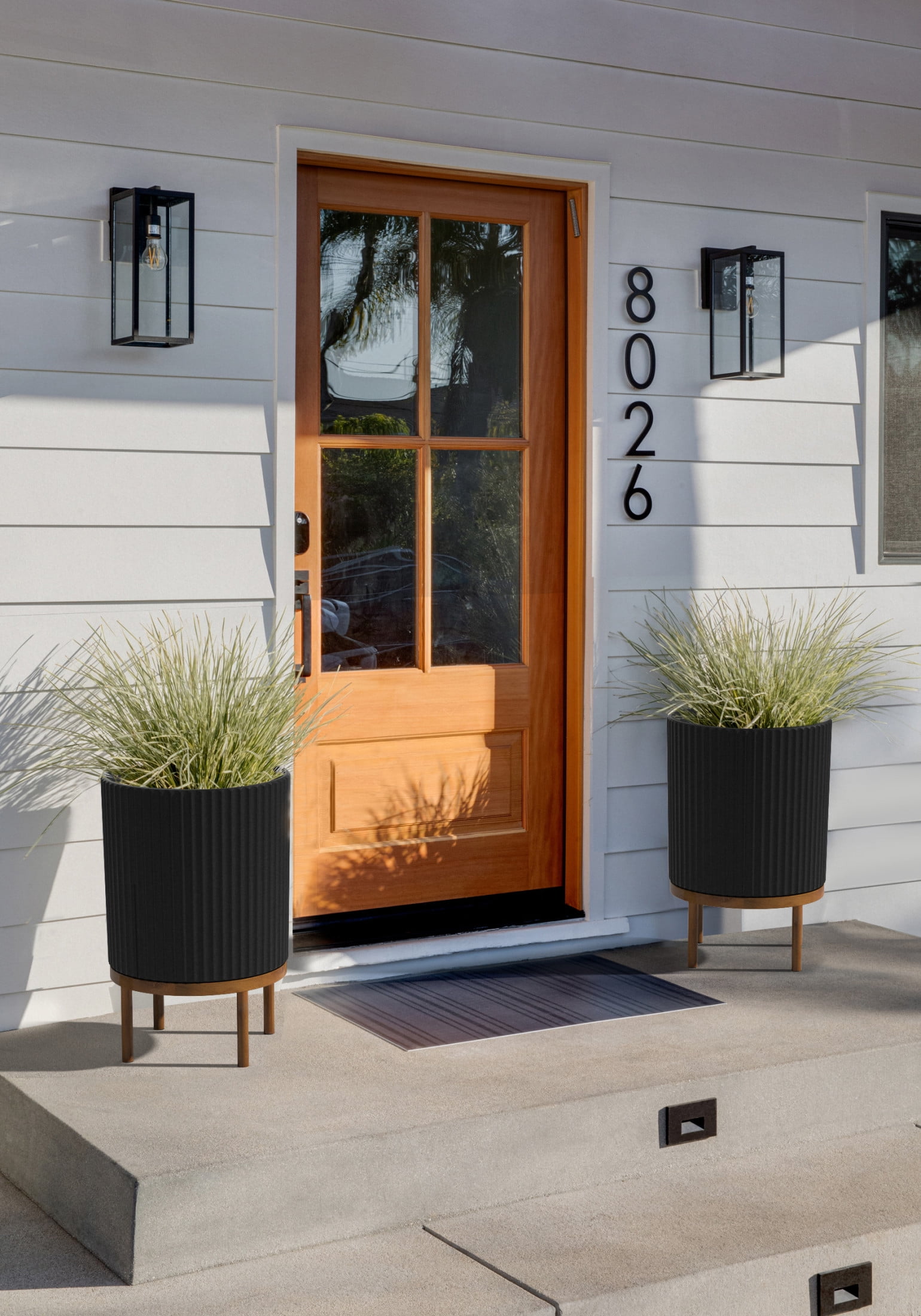 Veradek Demi Series Raised 16" Plastic-Stone Planter - (Black/Brown, 2 Pack)
