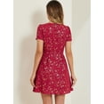 thumbnail image 4 of DARING DIVA Square Neck Short Sleeve Print A-Line Dress M Red-Floral, 4 of 6