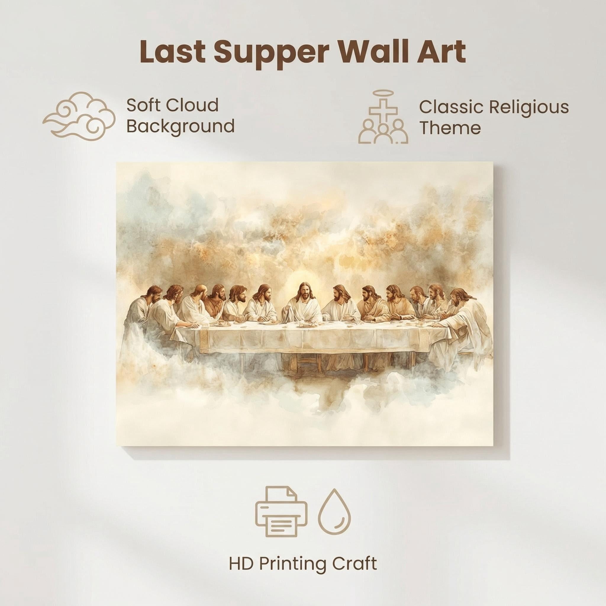 Framed Canvas Wall Art - The Last Supper Religious Christian Painting, Modern Home Decor for Living Room, Bedroom & Dining Room (24x16 or 12x8 Inches)