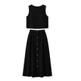 thumbnail image 4 of Karymi Summer Sets for Women 2 Piece Outfit, Crew Neck Sleeveless Crop Tank Top & High Waist Button Front Midi Skirt with Pockets, Solid Summer Set Blouses for Women, 4 of 8