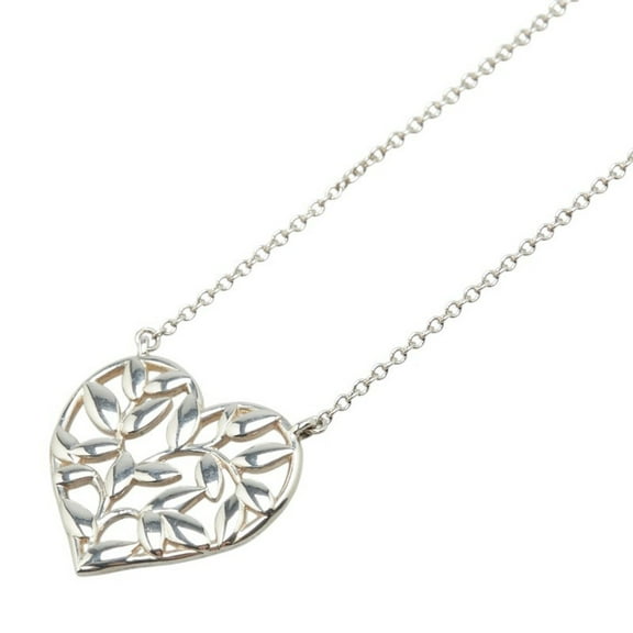 Pre-Owned Tiffany & Co. Olive Leaf Heart Motif Necklace in 925 Sterling Silver for Women.