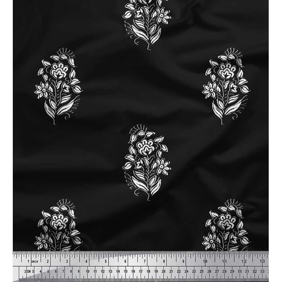 Soimoi Georgette Viscose Fabric Leaves & Floral Block Print Fabric by Yard 42 Inch Wide