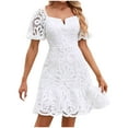 thumbnail image 2 of Sakmal Dresses for Women Elegant Evening Gown Lace Solid Comfort Fit Short Sleeve White Mid-Length A-Line Dress, 2 of 6