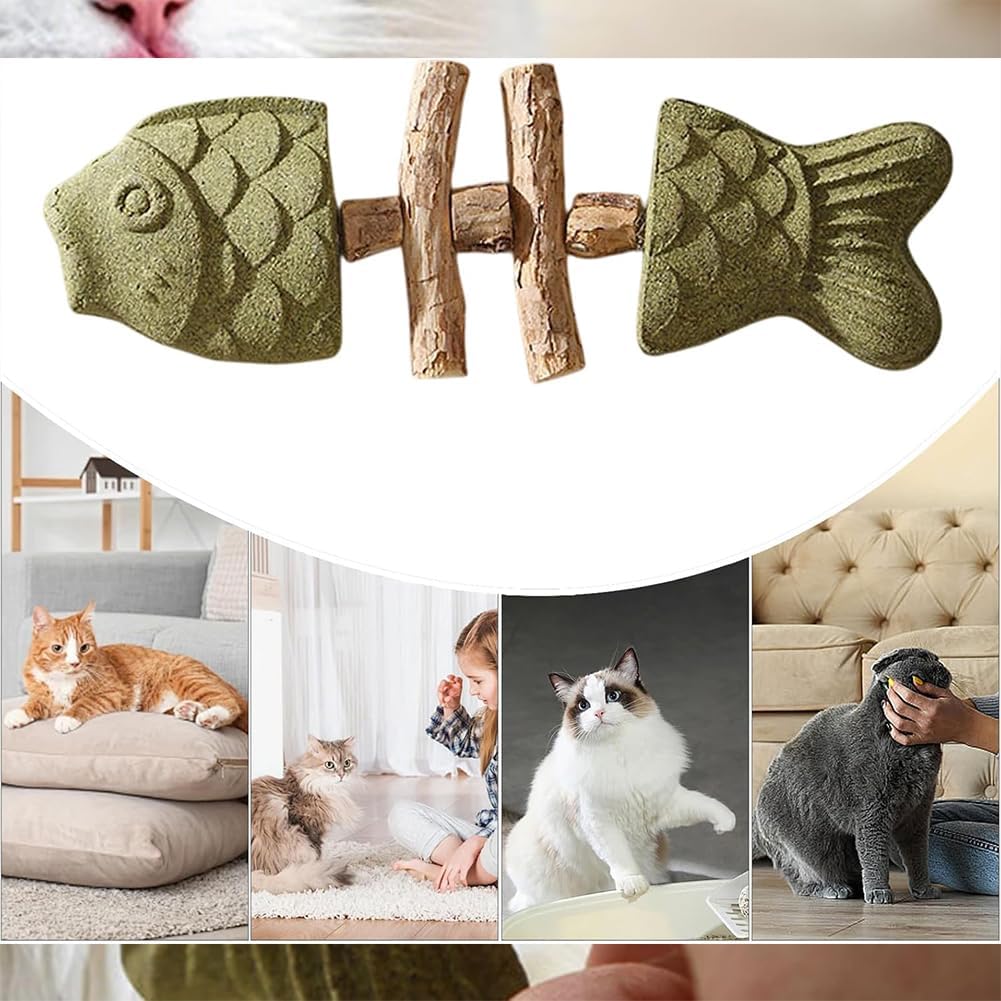 Natural Cat Dental Toy, Fishbone Catnip & Silvervine Chew Toy — Play, Clean, Enrich, Cat Chew Toy Scratch & Bite Resistant (9PCS)