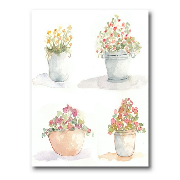 Abstract Four Outdoor Flower Pots 8 in x 12 in Painting Canvas Art Print, by Designart