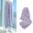 thumbnail image 4 of ZACPNCV Boys Girls Long Bloomers Soft Cotton Summer Pants Kids Solid Elastic Waist Harem Pants Basic Joggers Lounge Trousers Purple 14-15 Years, 4 of 7