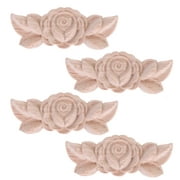 Eease Wood Carved Onlay Applique Rose Flower Door Cabinet Decoration