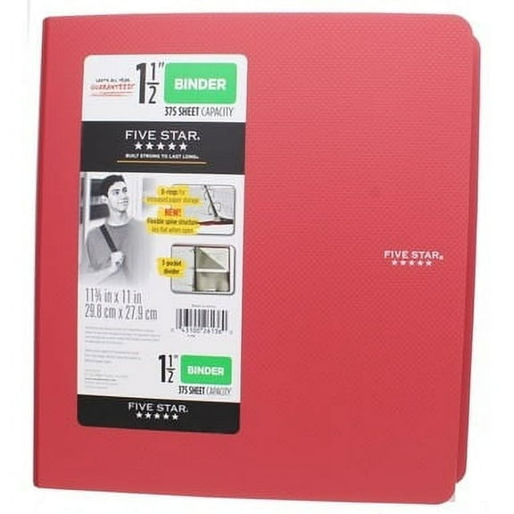FIVE STAR Polypropylene, Letter Size, 1.5 In, 3 Round Ring Binder, Red