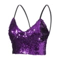 thumbnail image 4 of YiZYiF Womens Shiny Camisole Sparkling Sequin V Neck Belly Dance Tops Festival Rave Party Crop Top A Purple S, 4 of 5