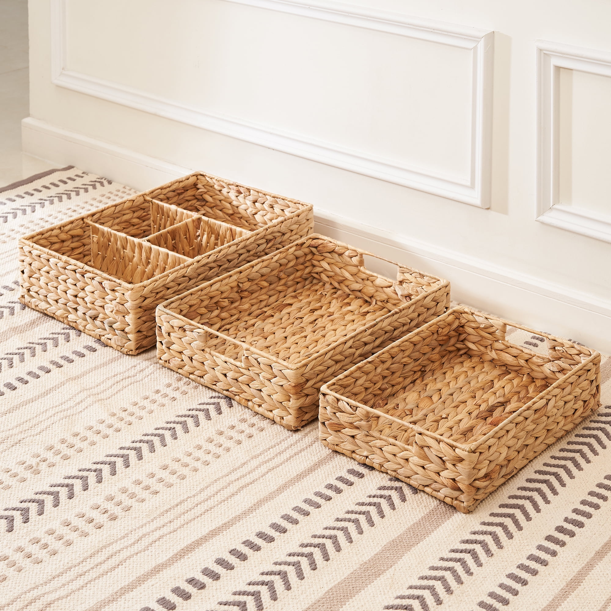Amelia 3-piece Assorted Hand-woven Water Hyacinth Wicker Storage and Organizing Tray Set