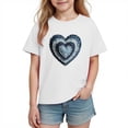 thumbnail image 2 of Kids Girls White Heart T-Shirt Valentine's Day Shirt Layered Denim Short Sleeve Top Soft Cotton Casual,Size 4 T, 2 of 9