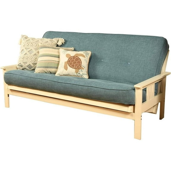 Pemberly Row Full-size Linen Fabric Futon Mattress in Aqua Blue-Frame Not Included