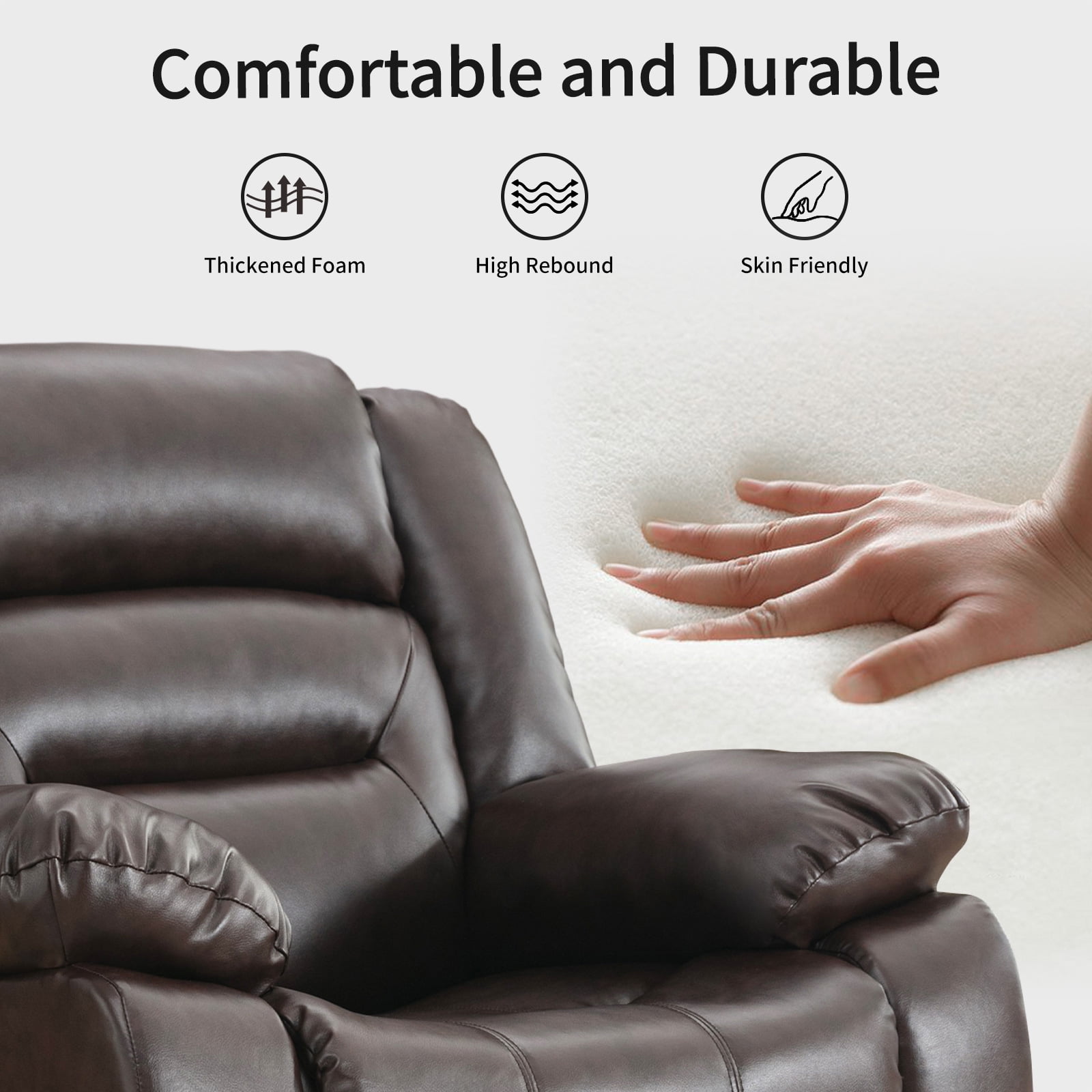 Bonzy Home Power Recliner Chair, Oversized Electric Leather Reclining Chair with Thick Cushion, USB Charge Port, Comfortable Single Sofa for Living(recliner) Room, Brown