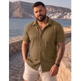 thumbnail image 7 of Men's Short Sleeve Button Down Shirt, Vertical Textured Stripe Casual Summer Beach Shirt, Lightweight Breathable Fashion Top with Front Pocket Khaki M, 7 of 7
