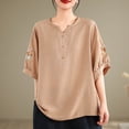 thumbnail image 3 of Camisas de Manga Corta para las Mujeres Blusas de Cuello Redondo con Botones Casuales, Camisa de Verano de Moda para Diarios Y Fiestas, 3 of 4