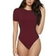 thumbnail image 1 of Balery Maroon Body de cuello redondo de manga corta para mujer Tops de manga corta Tops básicos-Large, 1 of 7