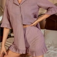 thumbnail image 4 of Sakmal Elbow-Length Pajamas Set for Women Shorts Pant Purple Solid Comfy Bamboo Girls Sleepwear, 4 of 6