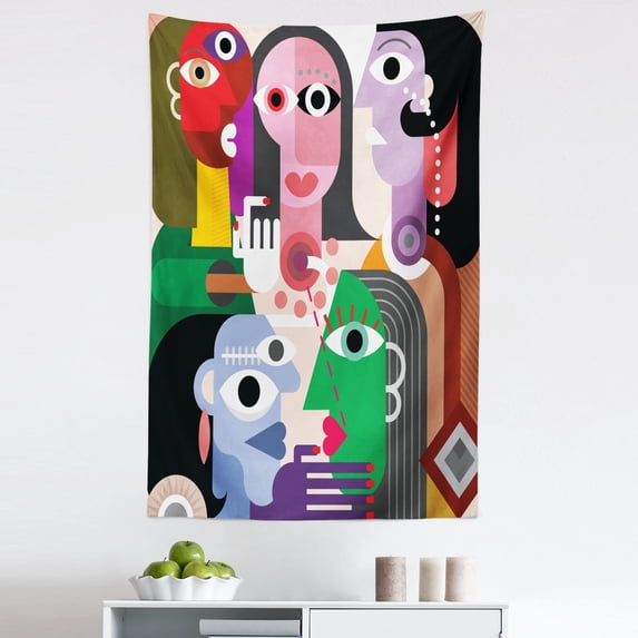 Art Tapestry, Women with Emotions Modern Abstract Colorful Paintings Style Fun Shapes Design Print, Fabric Wall Hanging Decor for Bedroom Living Room Dorm, 5 Sizes, Multicolor, by Ambesonne