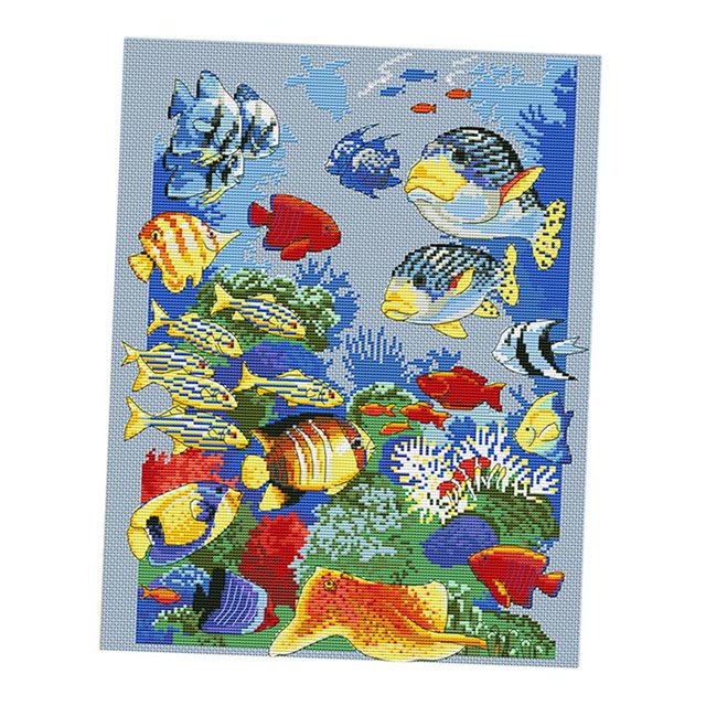 1 Jeu de Point de Croix Estampé S 11CT Poisson S-Tropical, 43 X 54cm