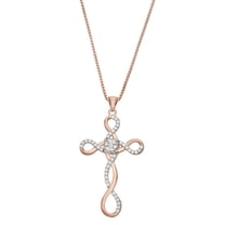 Hdiamonds 1/4 CTTW White Diamonds Cross Pendant Necklace Crafted in Rose Gold Plated Sterling Silver with 18" Chain