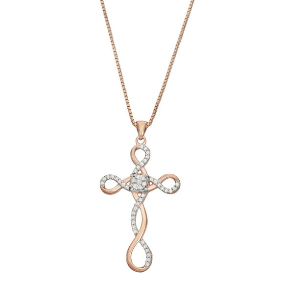 Hdiamonds 1/4 CTTW White Diamonds Cross Pendant Necklace Crafted in Rose Gold Plated Sterling Silver with 18" Chain