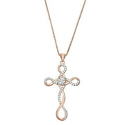 Hdiamonds 1/4 CTTW White Diamonds Cross Pendant Necklace Crafted in Rose Gold Plated Sterling Silver with 18" Chain
