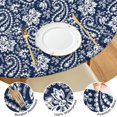 thumbnail image 4 of Vinyl Round Tablecloth with Bohemian Floral Print, 44 Inch Elasticized Edge Fits 38"-42" Tables, Stain Resistant for Dining and Celebrations, 4 of 7