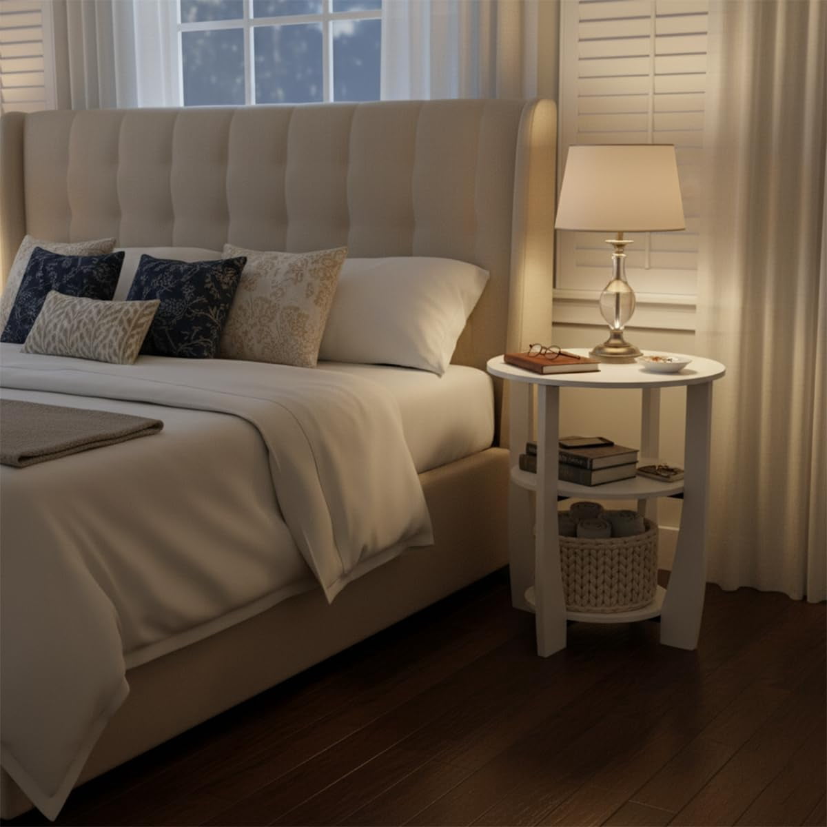 ZEXVIDA Round End Table with Storage Shelf,3 Tier Modern Side Table, Sofa Recliner Side Table,Accent Coffee Table,Nightstand for Living Room Bedroom for Small Spaces,19.7" D x 21.7" H (White)