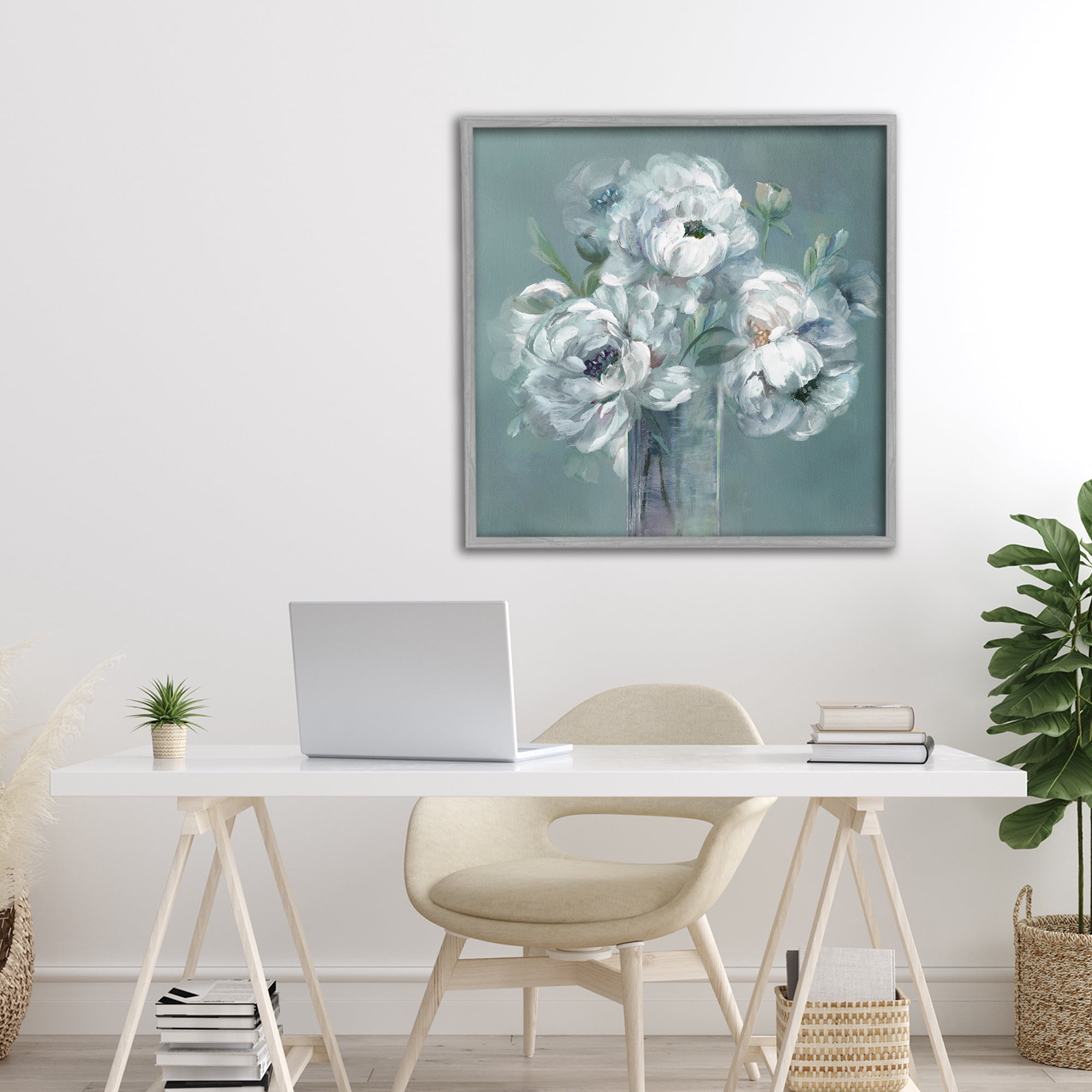 Stupell Industries White Peony Impression in Vase Gray Framed Giclee Art, design by Nan