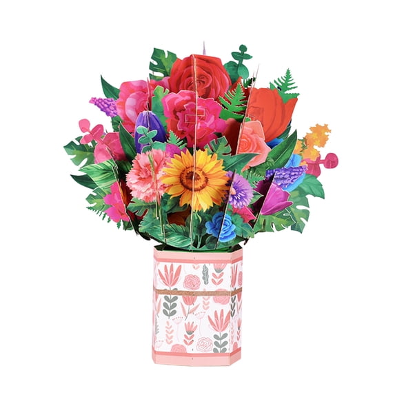 Mother's Day Gifts Flowers 3D Floral Basket Card Blue Base Multicolor Paper Blooms Butterfly Accent Greeting Card for Holiday Party