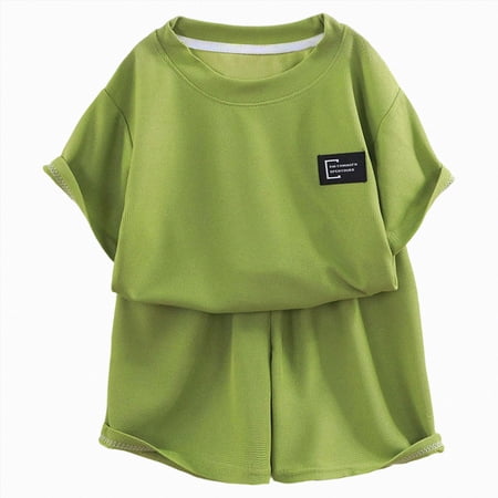 Splozh Toddler Baby Boy Summer Outfits 2-14 Years Short Sleeve T Shirt Tees + Shorts Infant Clothes Set Green 11-12 Years