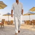 thumbnail image 2 of Glisme Mens 2 Piece Sets Summer Outfits Linen Long Sleeve Shirt And Pants Casual Breathable Lightweight Resort Yoga Loungewear Outfit Leisure Clothing Set Grey, 2 of 6