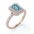 thumbnail image 4 of JeenMata 1.35 Carat Emerald Cut Seafoam Created Aquamarine and Moissanite - Pave Design - Double Halo Engagement Ring - 18K Rose Gold Plating over Silver, 4 of 6