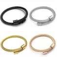 thumbnail image 2 of HOOUN Women Men Bracelet Cuff Open Bangle Silver Stainless Steel Jewellery Adjustable-Gold, 2 of 7