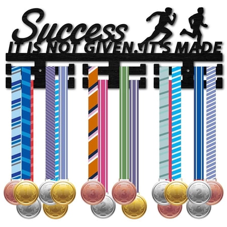 Fashion Wood Medal Hanger Holder 2 Line Display Wall Rack with Screws Anchor Plug Word 150x400mm Hole: 5mm
