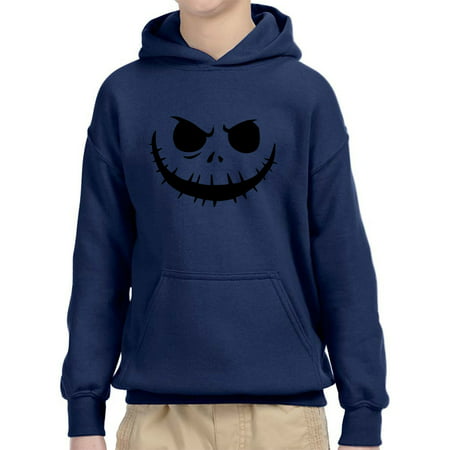 New Way 971 - Youth Hoodie Jack Skellington Pumpkin Face Scary Unisex Pullover Sweatshirt Large Navy