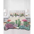 thumbnail image 2 of Quilts Twin Size Bedding Set, Cactus Tropical Watercolor Lightweight Quilted Comforter, Linen Texture Summer Soft Reversible Bedspread Coverlet with Pillow Covers for All Season, 68" x 86", 2 of 7