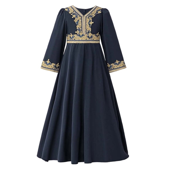 Girls Dresses Elegant Formal Abaya Gown Baptism Celebration Evening Attire Kids Clothes
