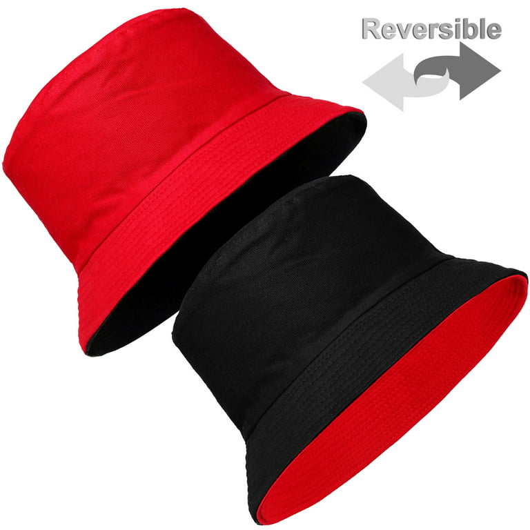 Reversible Bucket Hat For Men Women Summer Travel Beach Outdoor Fishing Hat  100% Cotton - Red/Black